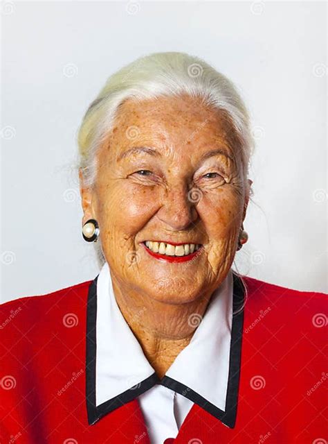Portrait Of Smiling Attractive Senior Woman Stock Photo Image Of