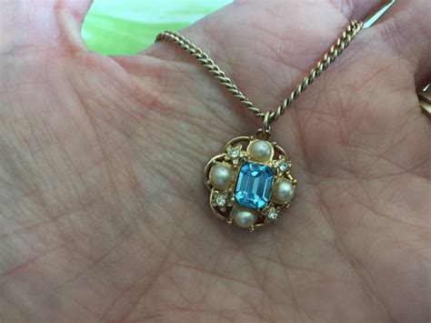 Aqua Blue Colored Rhinestone Pendant Necklace With Pearlescent Etsy
