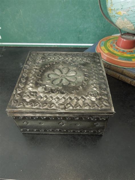 Decorative Tin Box With Lid Boho Eclectic Decor Storage Etsy Metal