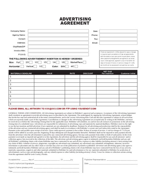 Contracts are legal documents that can form the basis of a contract. Advertising Contract Form Free Download