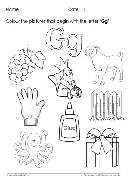 Color The Pictures Which Start With Letter G Worksheet Worksheet Digital