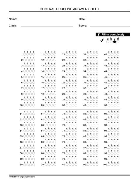Bubble Answer Sheet 1 100 Fill Online Printable Fillable Pertaining
