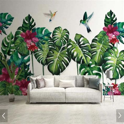 rainforest tropical leaf flower wallpaper mural print photo wall paper for living room hand