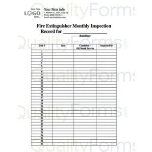 The following items shall be checked on all fire extinguishers at the facility and documented. Monthly Fire Extinguisher Inspection Form