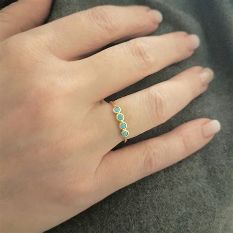 Four Turquoise Stone Ring For Women K Real Solid Gold December