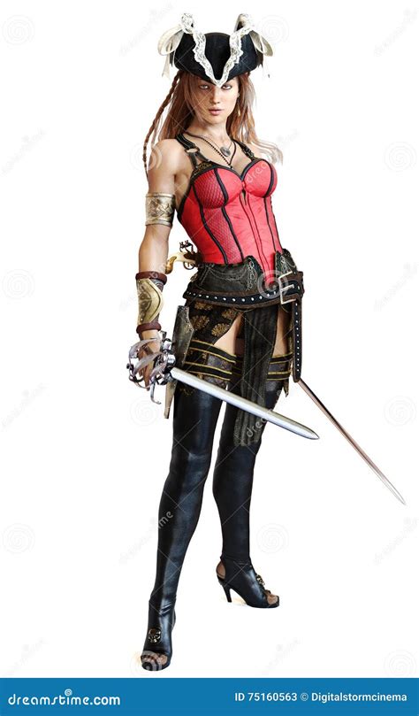pirate female posing with dual cutlass swords stock illustration illustration of brave