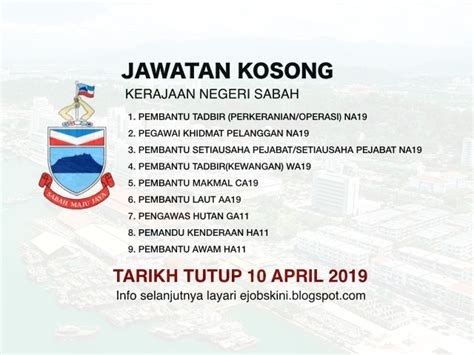Sila klik button lihat penuh untuk maklumat lanjut. Jawatan Kosong Terkini Kerajaan Negeri Sabah - 10 April 2019