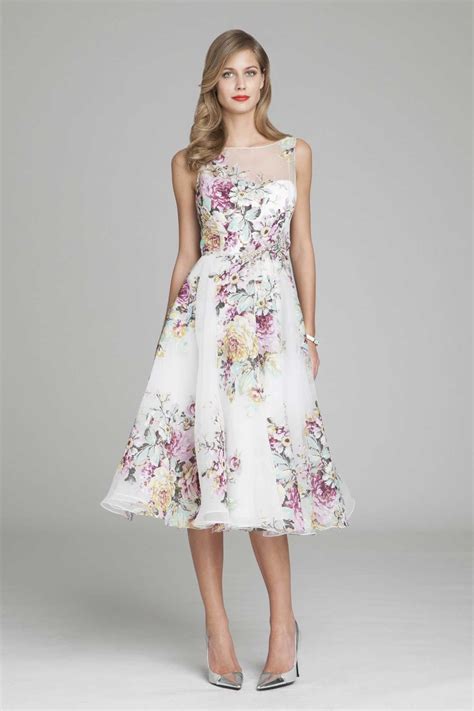 White Silk Organza Floral Tea Length Dress Tea Length Bridesmaid