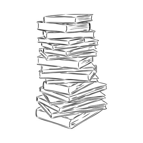 Pile De Livres Isolé Sur Blanc Illustration Vectorielle De Croquis