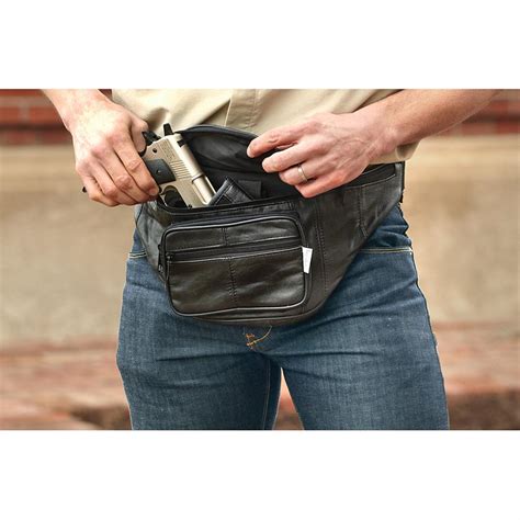 Leather Gun Fanny Pack Black 223203 Holsters At Sportsmans Guide