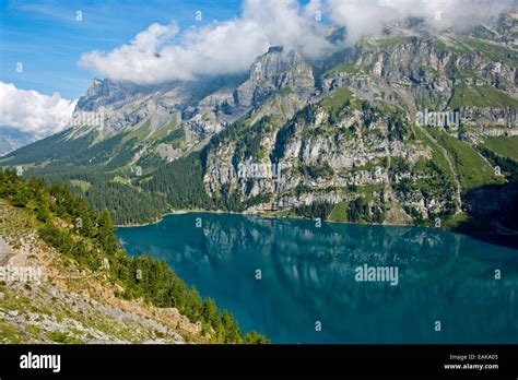 Oeschinen Lake In A Unesco World Natural Heritage Site Of The Swiss