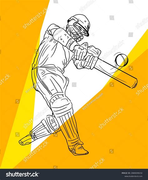 Line Drawing Illustration Cricket Players Different Stock Illustration