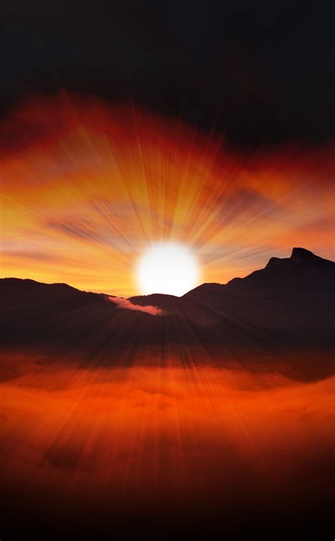Download Wallpaper 950x1534 Sunset Landscape Silhouette Mountains