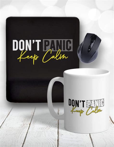 Keep Calm Dont Panic Bilek Destekli Mouse Pad Ve Kupa Bardak Kişiye