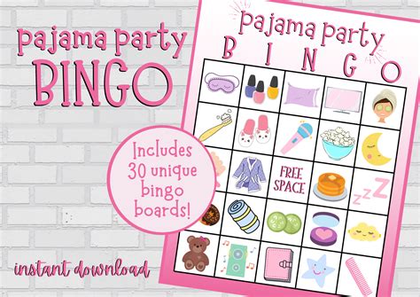 Pajama Party Bingo Sleepover Bingo Slumber Party Bingo Etsy Australia