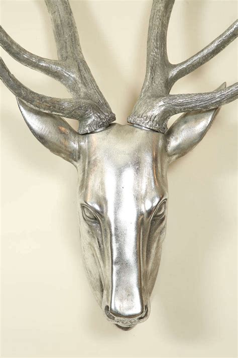 Silvered Metal Deer Head Sculpture At 1stdibs