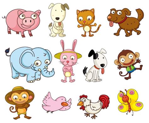 Illustration Of Cartoon Animals On White Vector Free Download