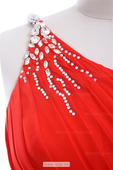 Stunning One Shoulder Pleated Chiffon Dress With Beading Outdoor