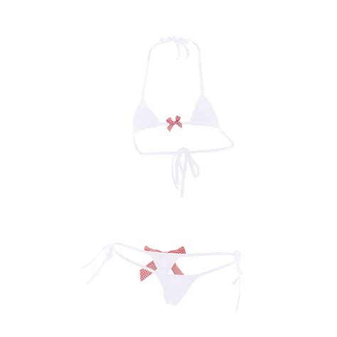 Abafip Womens Micro Tanning Bikini Kawaiii Japanese Anime Lingerie Set Cute Stripe Tiny Bra