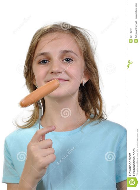Young Girl With Boiled Hot Dog Stock Image Image Of Diet