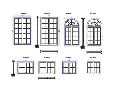 Multiple Wooden Windows Cad Blocks Design Details With Frame Dwg File