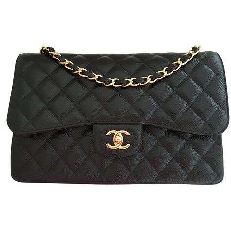 Chanel Timeless Classic Double Flap Jumbo Caviar Black Leather Ref