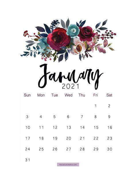 January 2021 Floral Calendar Kalender 2021 Aesthetic Pinterest