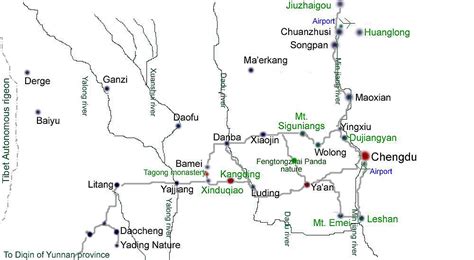 West Sichuan Travel Circuit Map China Trekking Guide Route Map Photo