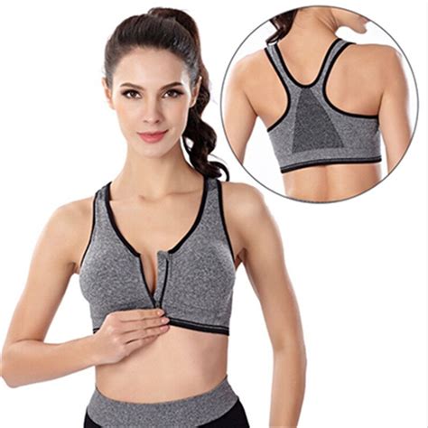 Women Yoga Bar Padded Wirefree Zipper Shockproof Push Up Sports Bras Breathable Athletic Fitness