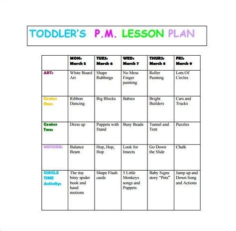 Toddler Lesson Plan Template 9 Free Sample Example Format Download