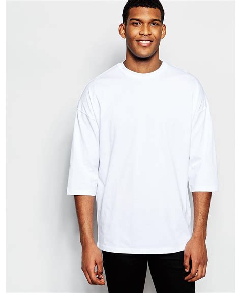Lyst Asos Oversized 34 Sleeve T Shirt In White In White For Men