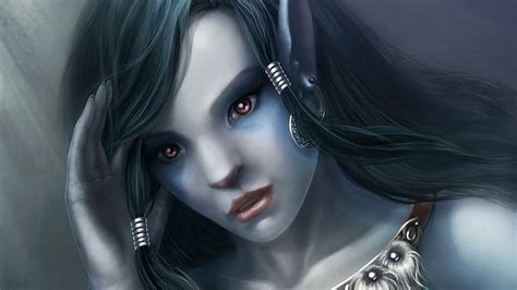 Hd Wallpaper Fantasy Elf Face Pointed Ears Purple Eyes Woman Wallpaper Flare