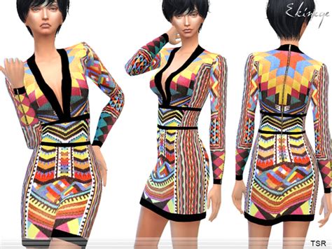 The Sims Resource Tribal Patterned Dress