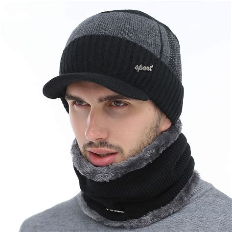 Hot Men Winter Hat Casual Winter Beanie For Men Add Lining Wool Hat ...
