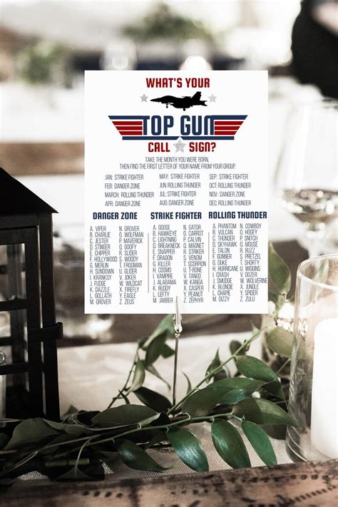 Top Gun Birthday Party Game Whats Your Top Gun Call Sign Etsy