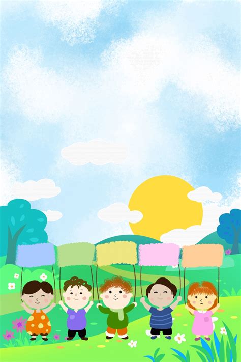 Cartoon Kid Meadow Green Background Material Wallpaper Image For Free