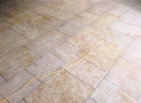 Very Dirty Limestone Tiled Kitchen Floor Cleaned In Radcot Tile