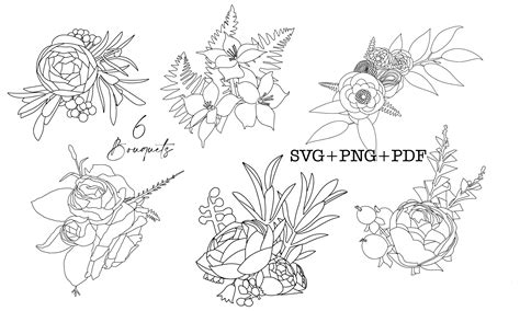 Flower Bouquet Svg Cut File For Cricut Bundle Puck Bouquet Png Etsy