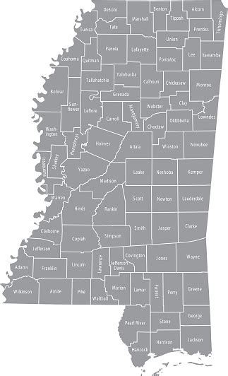 Mississippi County Map Vector Outline Gray Background Map