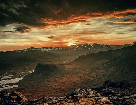 Sunset Dusk Sky Clouds Mountains Rocks Landscape Nature Scenics