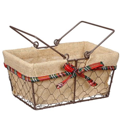 Buy The Small Chicken Wire Basket With Burlap And Plaid By Ashland At