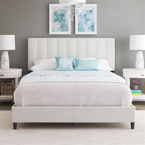 Boyd Sleep Leah Linen Panel Upholstered Platform Bed Frame Beige Queen Walmart Com
