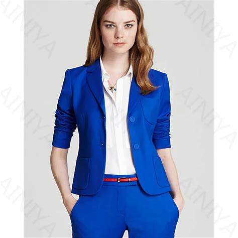 Royal Blue 2 Piece Sets Women Pant Suit Uniform Designs Formal Style