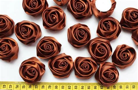 100pcs handmade rolled rosettes satin fabric rose flower 4cm 4 5cm brown you pick colors in diy