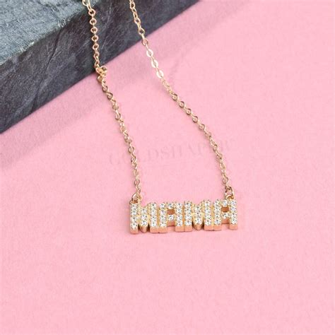 14k Solid Gold Mama Necklace Name Necklace Mom Necklace Etsy Uk