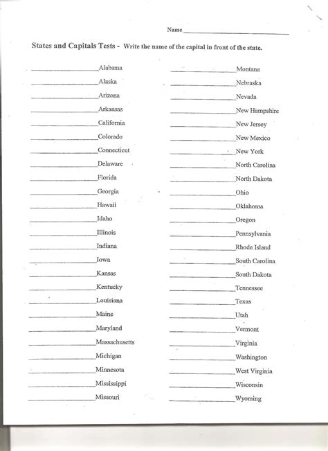 50 States And Capitals Worksheet