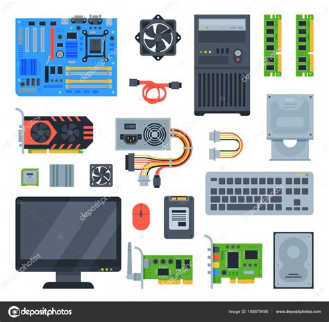 Computer Accessories Vector Pc Equipment Motherboard Memory And