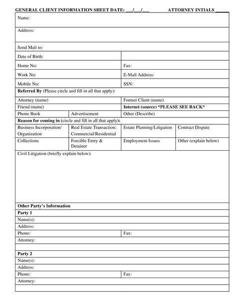 Business Client Information Sheet Sample Excel Templates