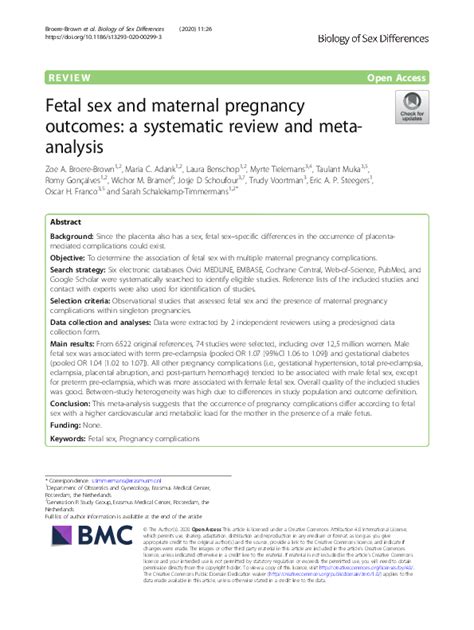 Pdf Fetal Sex And Maternal Pregnancy Outcomes A Systematic Review And Meta Analysis Laura
