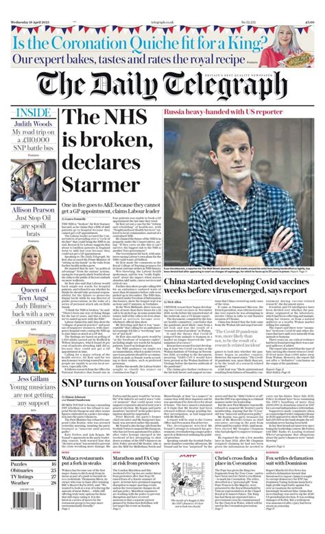 Daily Telegraph Front Page Th Of April Tomorrow S Papers Today